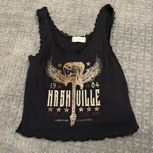 Nashville Crop Tank Top w Lace Trim